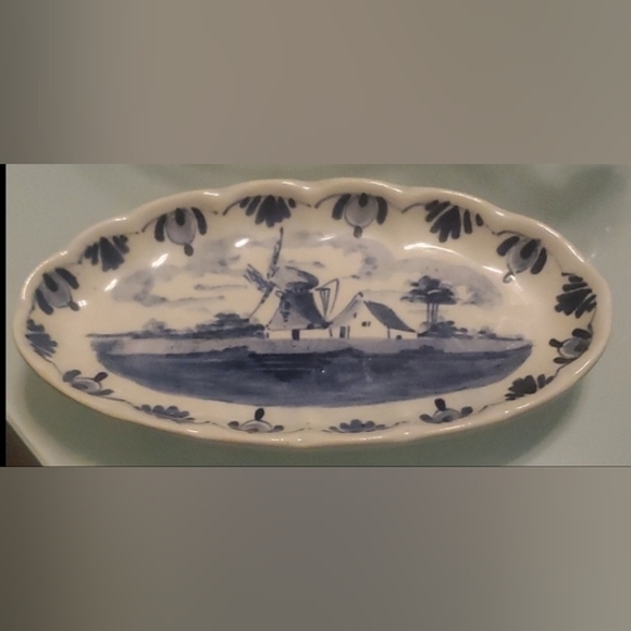 Hand-Painted Delft Blue Oval Dish Elesva Delfts Blauw Handpainted Holland Made - Picture 3 of 4